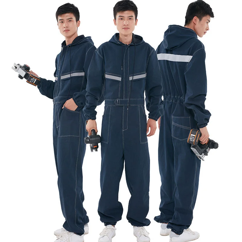 

Men's Denim One-piece Overalls Electrical Welding Overalls Auto Repair Wear-resistant Workshop Overalls Uniform Jumpsuit