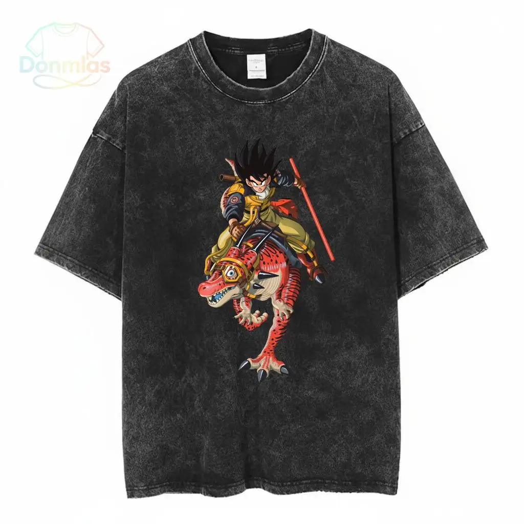 

Son Goku Dragon Ball Washed Tshirt Men Retro Cartoon Print Tee Casual Cotton Short Sleeve Anime T Shirt Streetwear Top