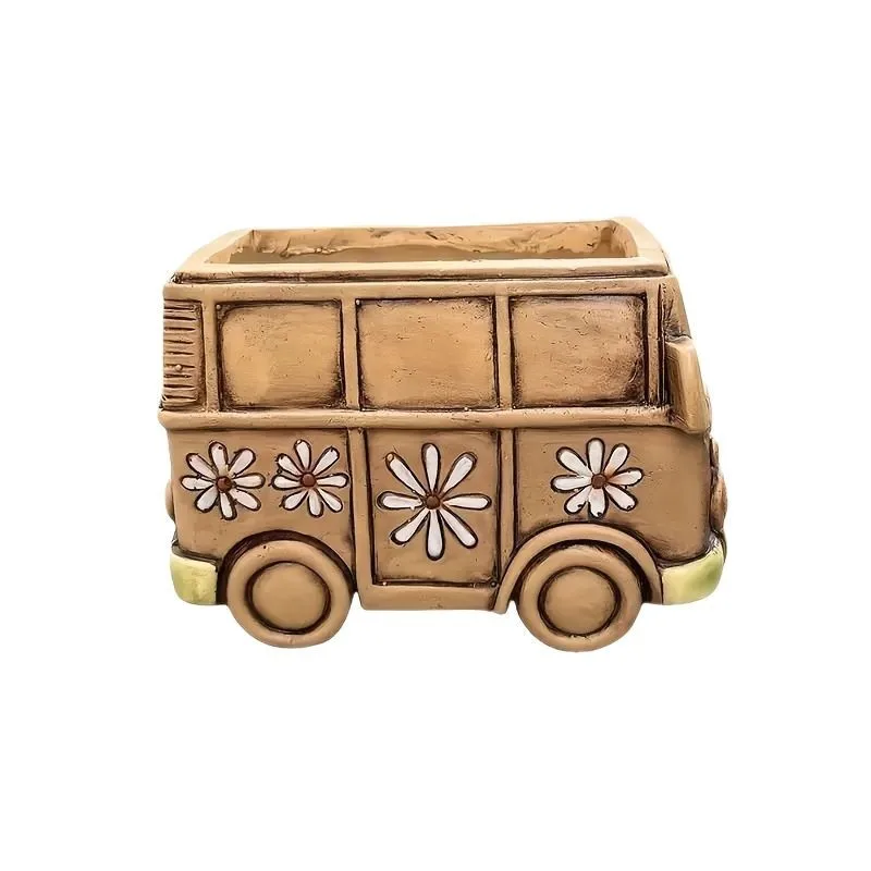 

Креативный цветочный горшок в форме автобуса, автомобильный сочный цветочный горшок, украшение из смолы, украшение для двора и сада, поделки из смолы