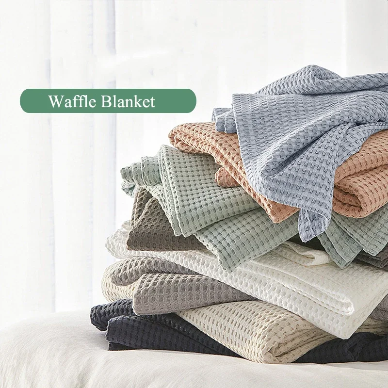 Stock Blankets Stylish Quick-dry Bamboo Cotton Waffle Throw  Solid Color Oversized 150x200cm Sofa Office Towel 