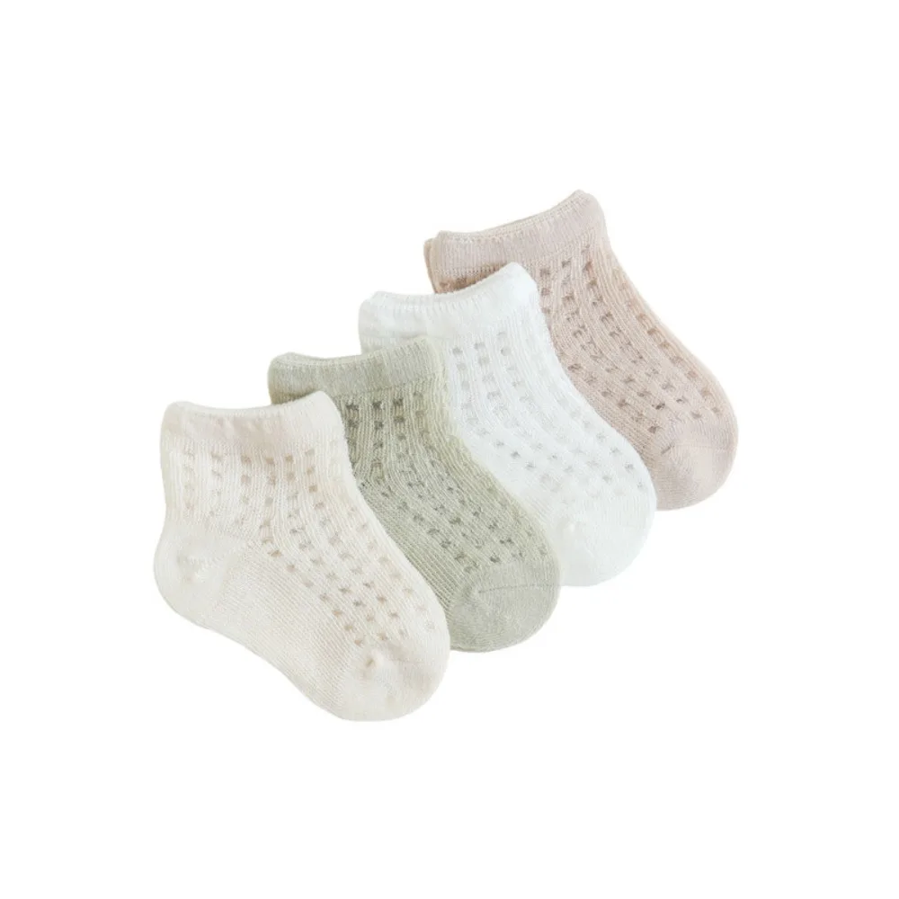 

4Pairs Sweet Cotton Baby Ruffle Socks Non-slip Newborn Kids Mesh Tube Socks Infant Hollow Toddle Short Socks Princess