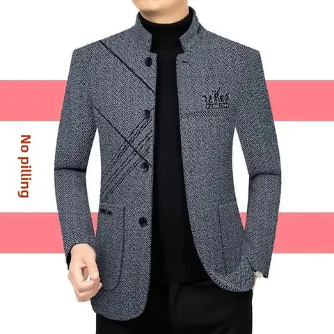 Winter New Men's Woolen Overcoat Casual Style Thickened Jacket Cotton Lined Middle Age Youth Loose Fit Coat From China Mainland
