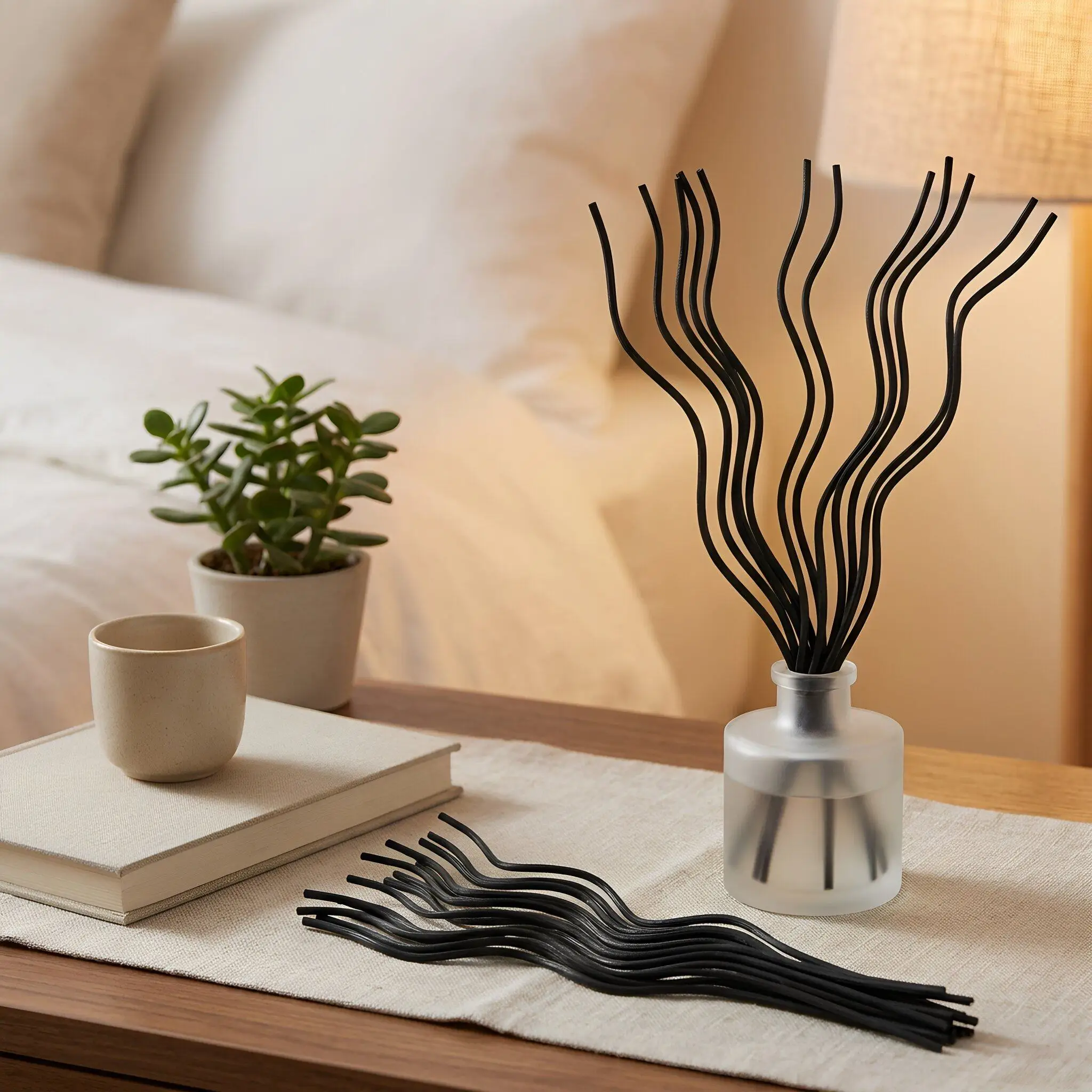 50Pcs Wavy Rattan Reed Diffuser Sticks 11Inch Natural Wood Replacement Refills Home Bedroom Office Aromatherapy Scent Volatile