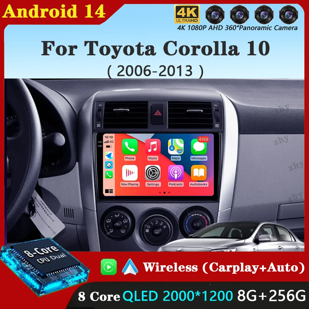 

Android 14 2K QLED For Toyota Corolla 10 E140 E150 2006- 2013 Android Car Radio Multimedia Video Player AI Voice CarPlay Stereo