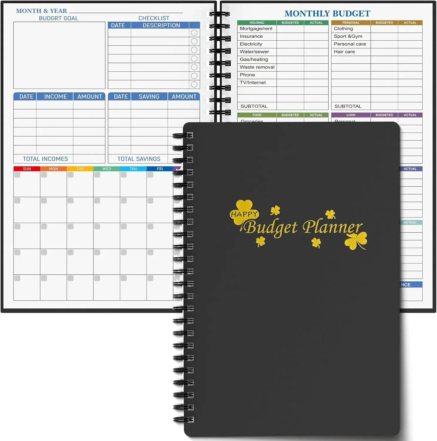 Budget Planner & Expense Tracker, Undated Finance Organizer, A5 (8.6x5.9 inch), 100gsm Paper, Golden