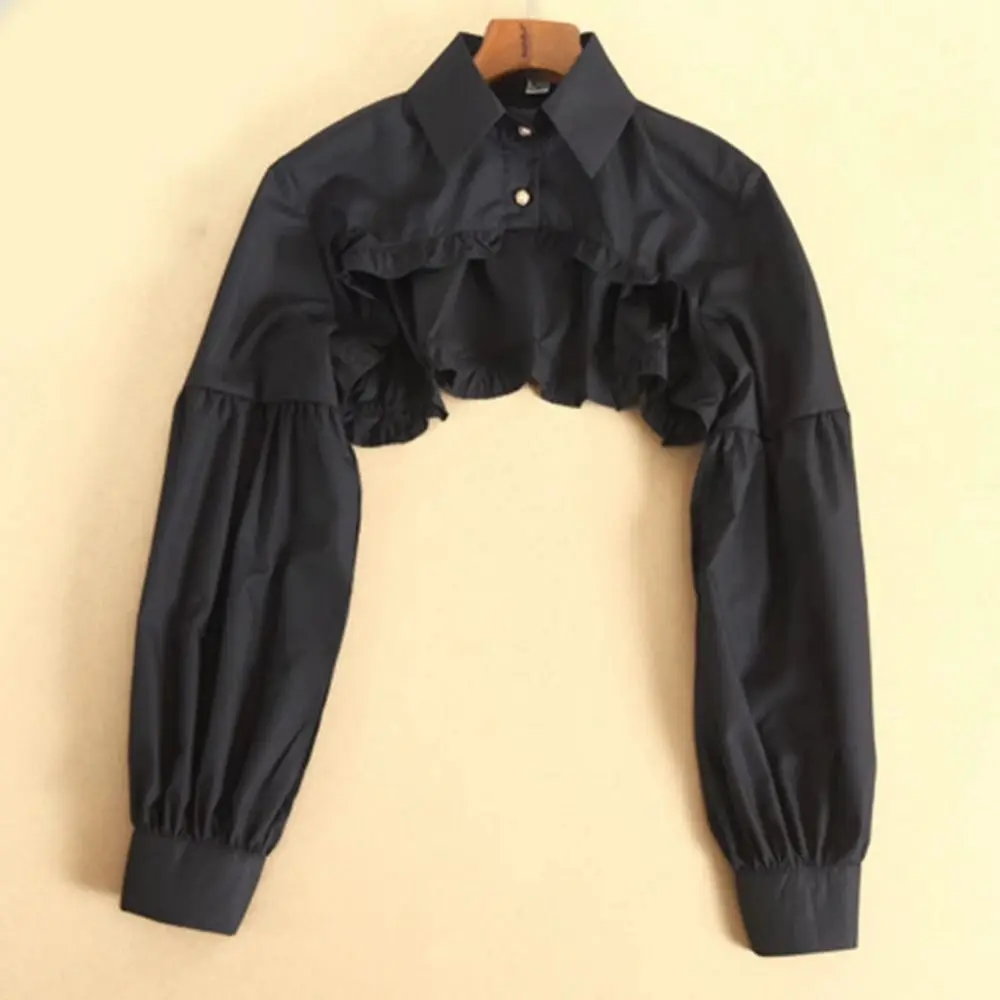 

Vintage Sleeve Shirt Collar Retro Puff Sleeve Women Puff Long Sleeve Ruffles Faux Decorative Crop Top Blouse Cosplay Costume