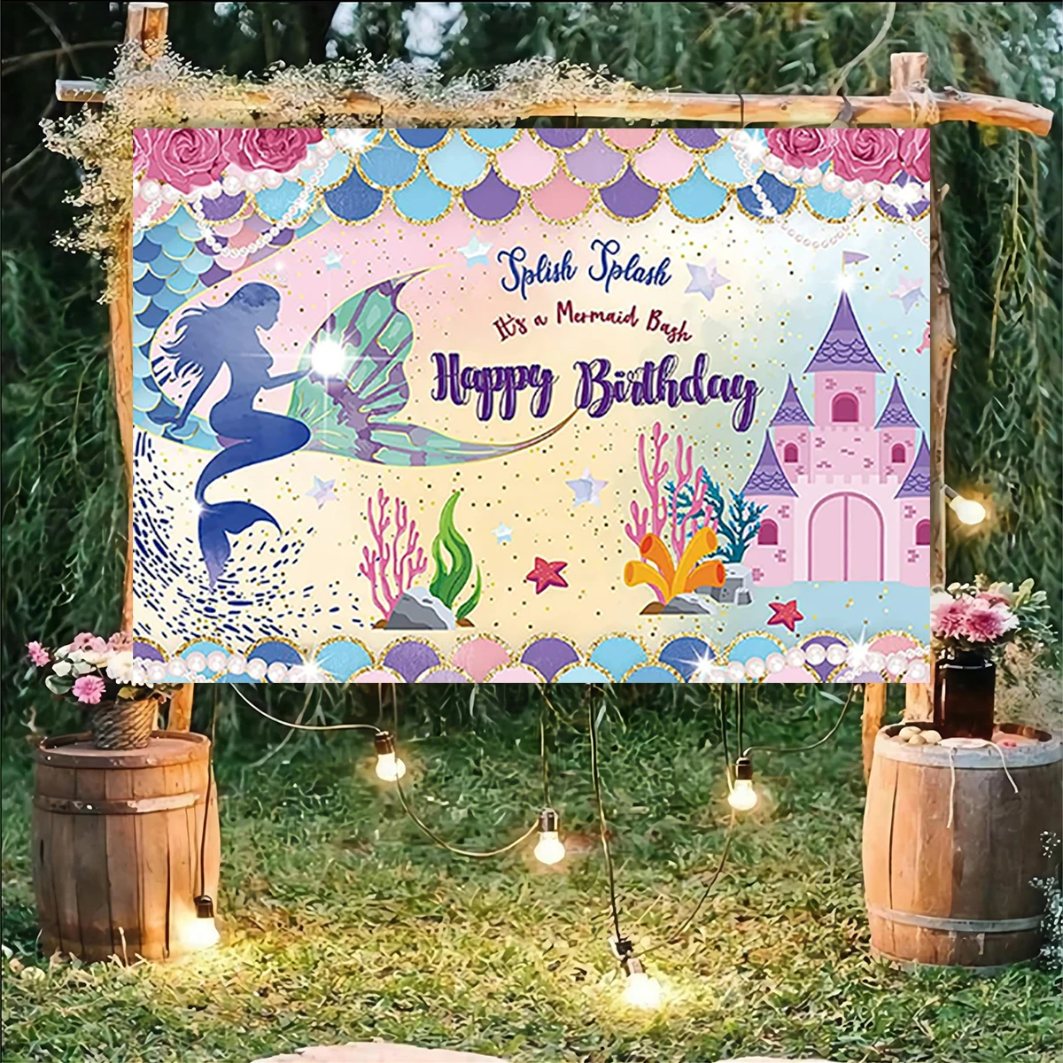 Mermaid Birthday Party for Girl Under The Sea Backdrop Tail Shell Bday Background Little Princess Decor Photo Booth Props 5x3ft