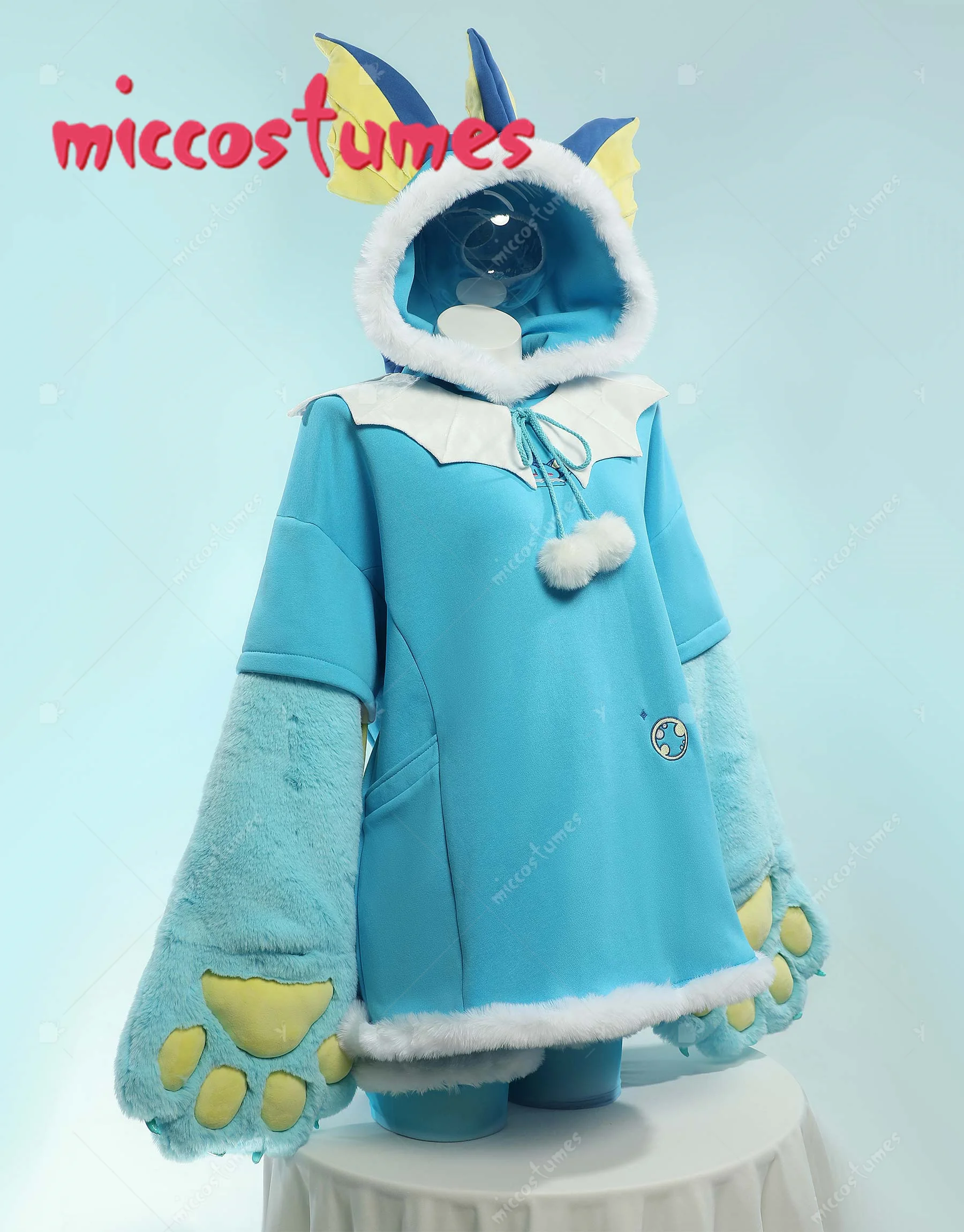 Miccostumes PM Derivative Pullover Hoodie with Detachable Bag Design Furry Paw Gloves Kawaii Blue Hooded Sweatshirt