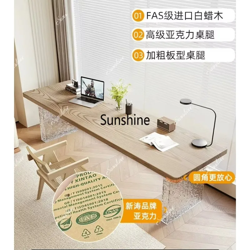 YSolid wood desk light luxury acrylic suspended living room long table home office