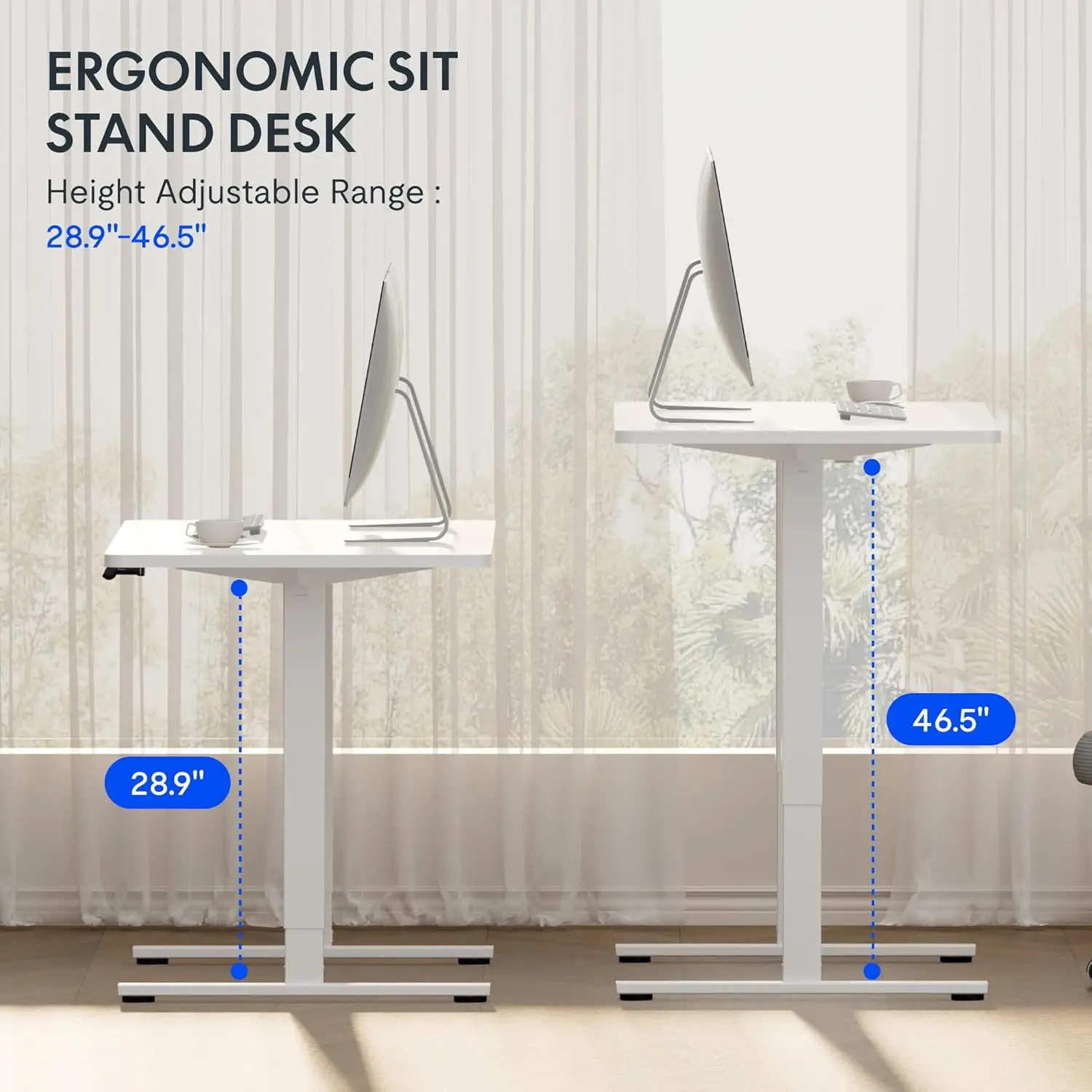 48x24'' Whole-Piece Desktop Sit Stand Up Computer Desk Workstation with Desk Clamp Power Strip