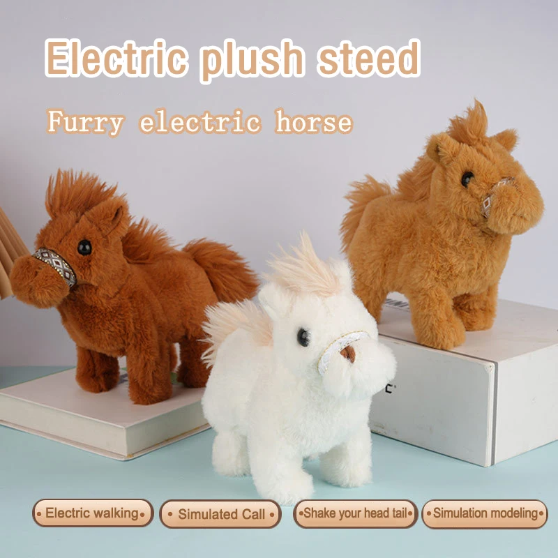 1 sztuka realistycznej elektrycznej zabawki robota chodzącego i kiwającego ogonem, koniki z ruchami, elektryczny pluszowy poni dla dzieci.