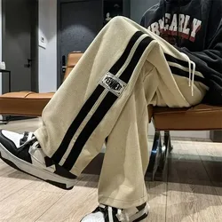 Korean Retro Track Pants Fashion Simple Y2K Women Loose Hip Hop Street High Waist Wide Leg Track Pants Oversized Corduroy Pants