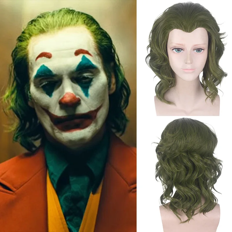 

The styling process of the movie joker Arthur Fleck's green short curly hair cosplay composite synthetic wig