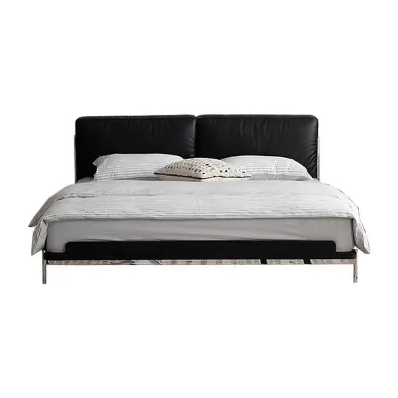

Double bed, medieval, solid wood, master bedroom 1.8 meters, first layer of cowhide, soft bag