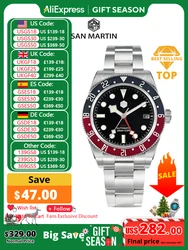 San Martin 39.5mm NH34 GMT Men Luxury Watch Bidirectional Aluminum Bezel Automatic Mechanical Sapphire 100M Waterproof  SN0109