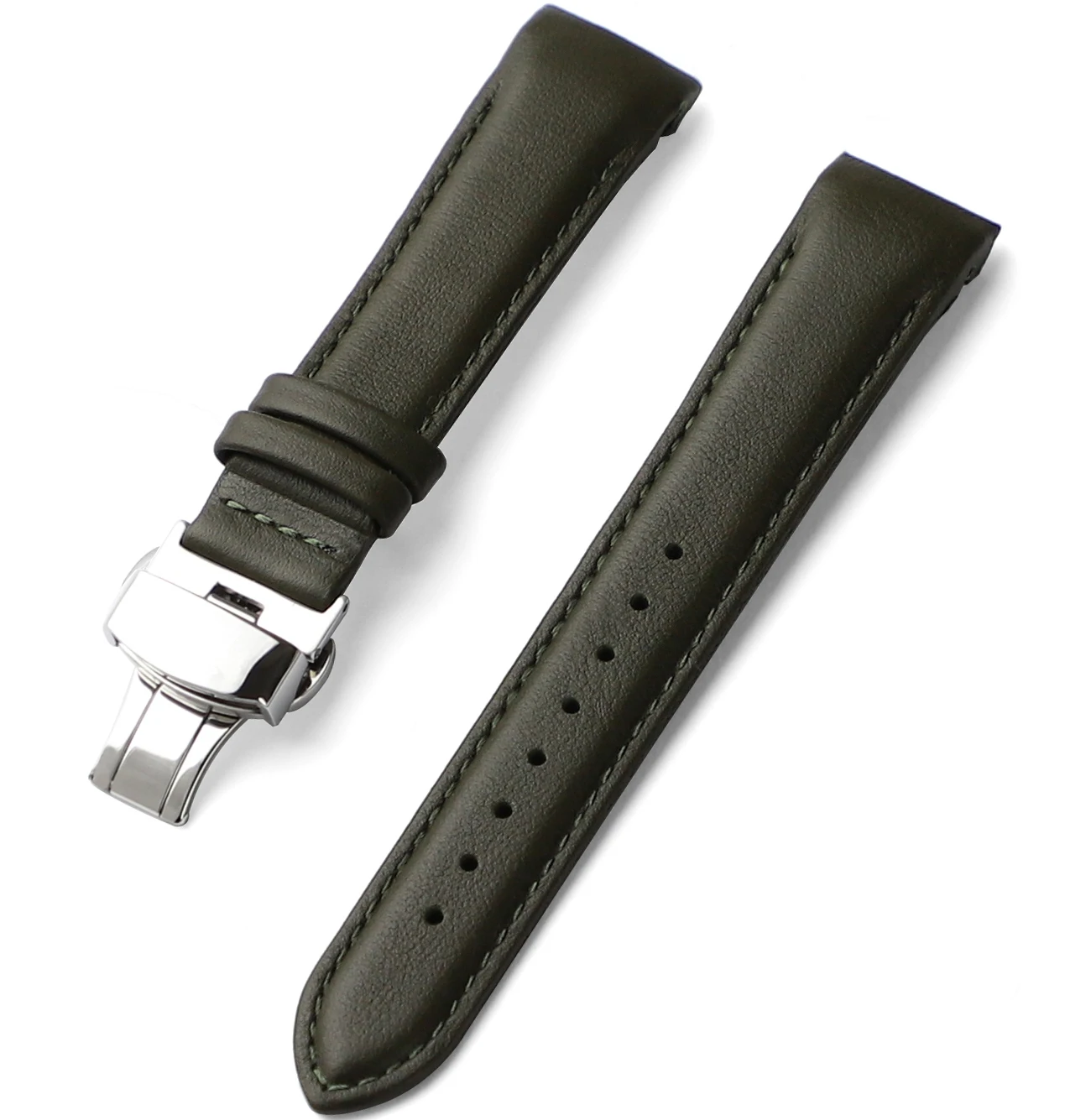 20mm Curved End Leather Watch Strap for Rolex Submariner,Daytona,GMT-Master,Explorer I Vegetable Watch Band Olive Green