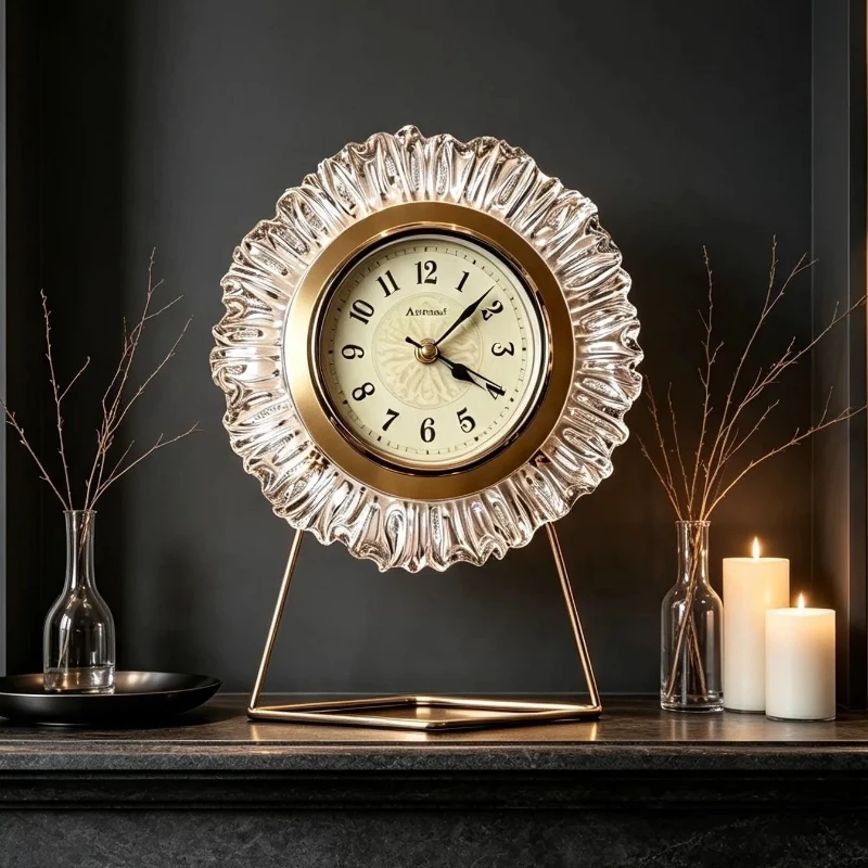 Retro Desk Clock Luxury Desk Watch Aesthetic Living Room Tabletop Clocks Decorative Silent Bedroom Desktop Watches with Light