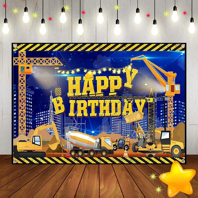 Excavator Crane Digger Background Birthday Decoration Dump Truck Baby Shower Construction Photography Backdrops Vinyl Photo