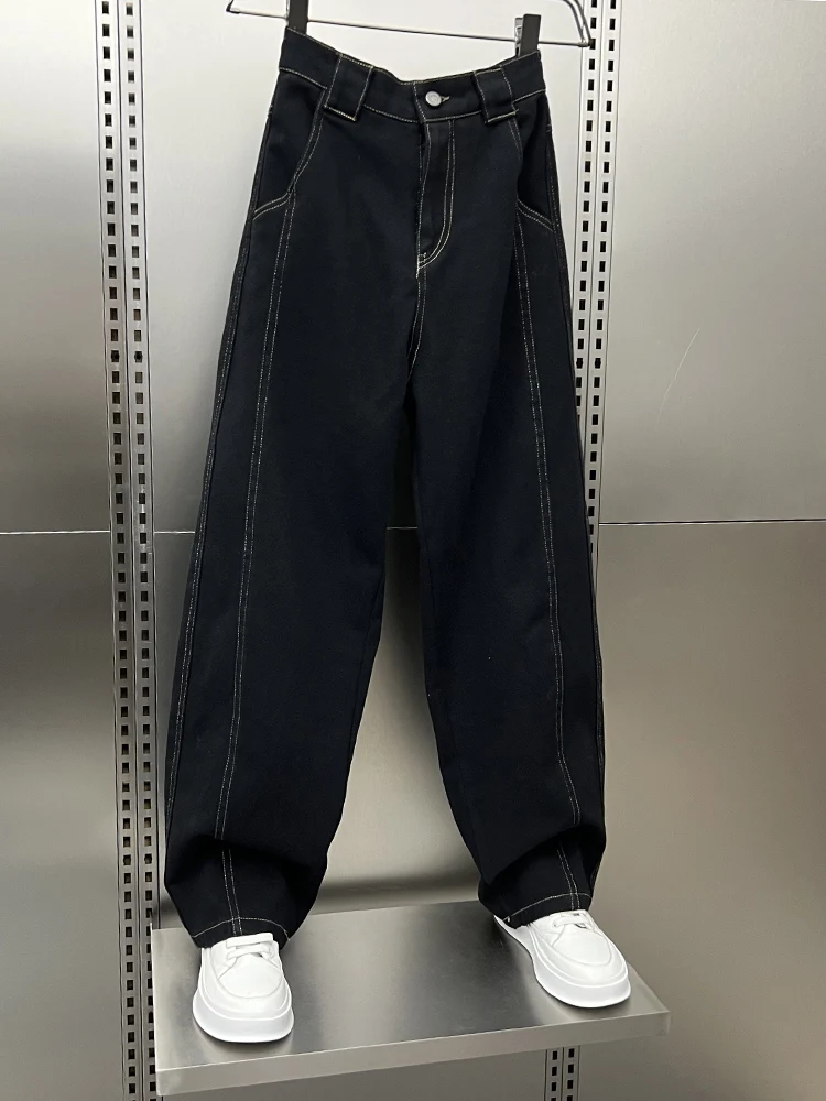 

Loose Straight Leg Men's Jeans Street Sle Casual Knife Patchwork Design American Retro High Street Versatile Wide Leg ...