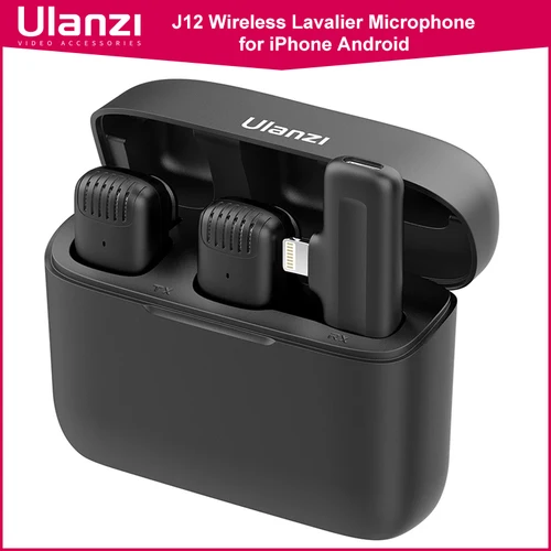 Ulanzi J12 sistema de micrófono Lavalier inalámbrico micrófono de grabación de Audio y vídeo Mini micrófono para iPhone Android transmisión en vivo