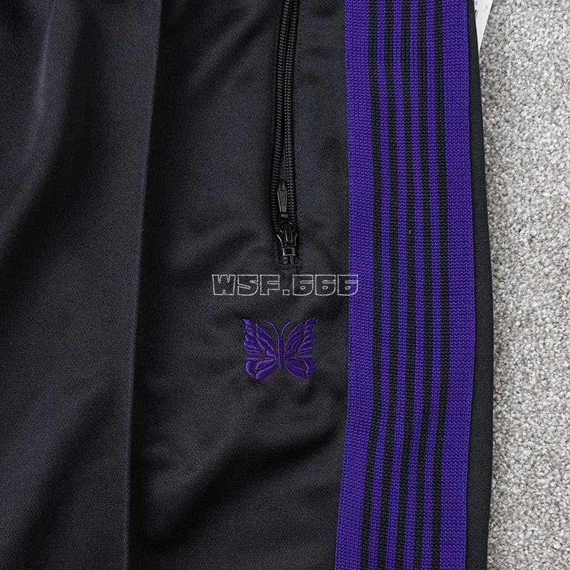 Spot TRACK PANTS Black Purple Butterfly Embroidered Loose Sports Straight Pants 23AW