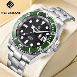 TERAMI Ceramic Bezel Mechanical Watch Luxury Sapphire Crystal NH35 Waterproof Mens Wristwatch Auto Date 3C Lume reloj hombre