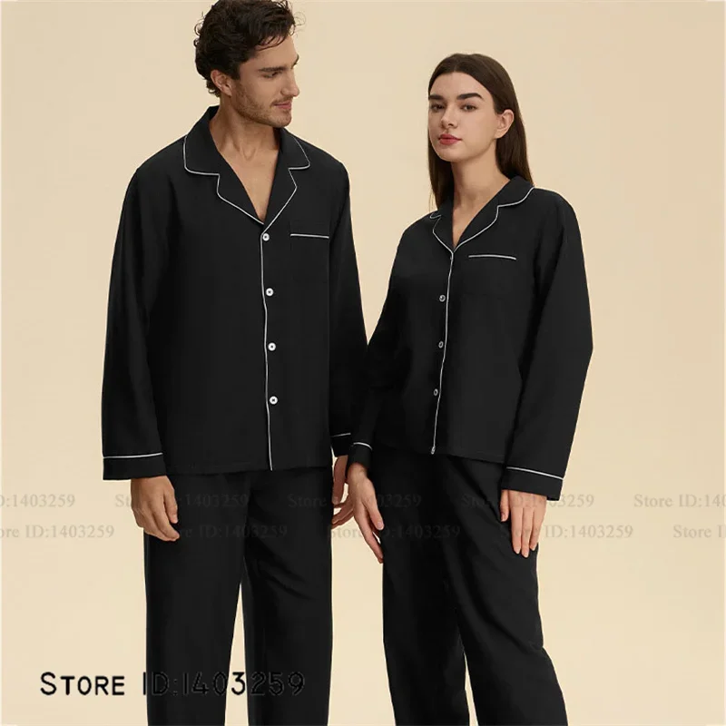 

Couple Pajamas Set Loungewear Loose Casual Silk Satin Sleepwear Trouser Pijamas Suit Spring Autumn New Nightwear Home Clothes