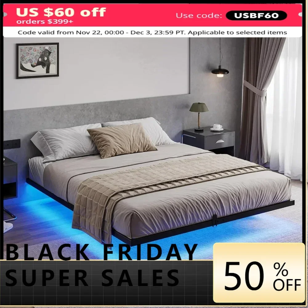 

Floating Bed Frame Full Size with LED Lights, Metal Platform Full Bed, No Box Spring Needed, Easy to Assemble (Full)