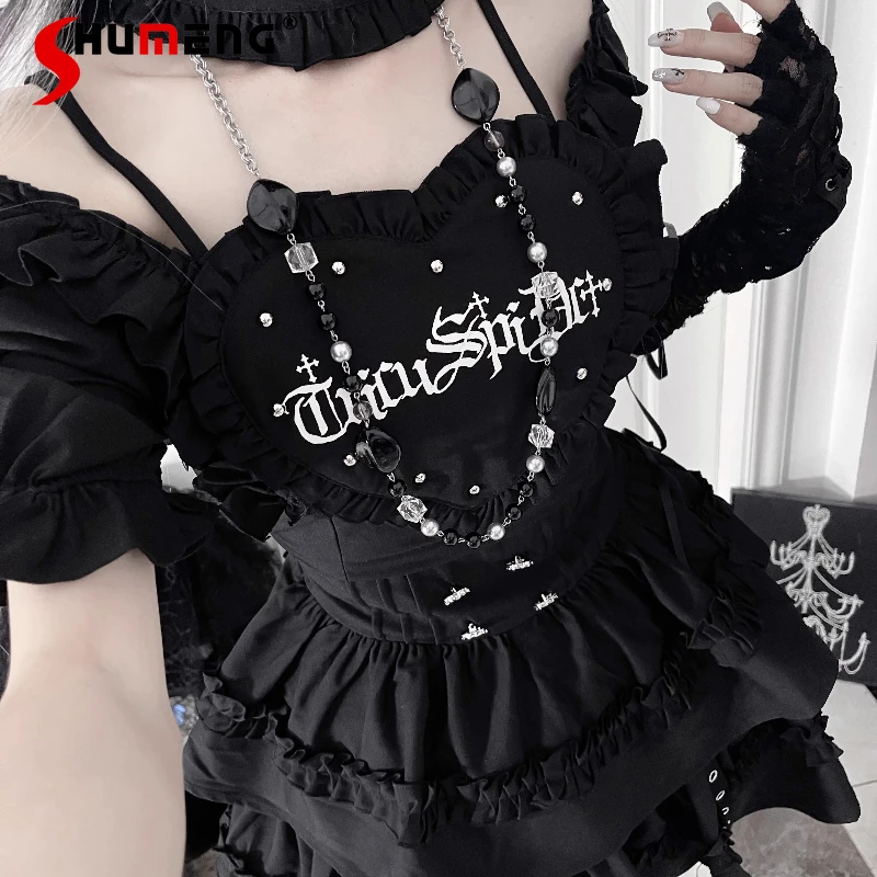 

Japanese Rojita Style Original Print Subculture Gothic Dark Slim Fit Short Sleeves Dress Spring Summer 2025 Mine Series Dresses