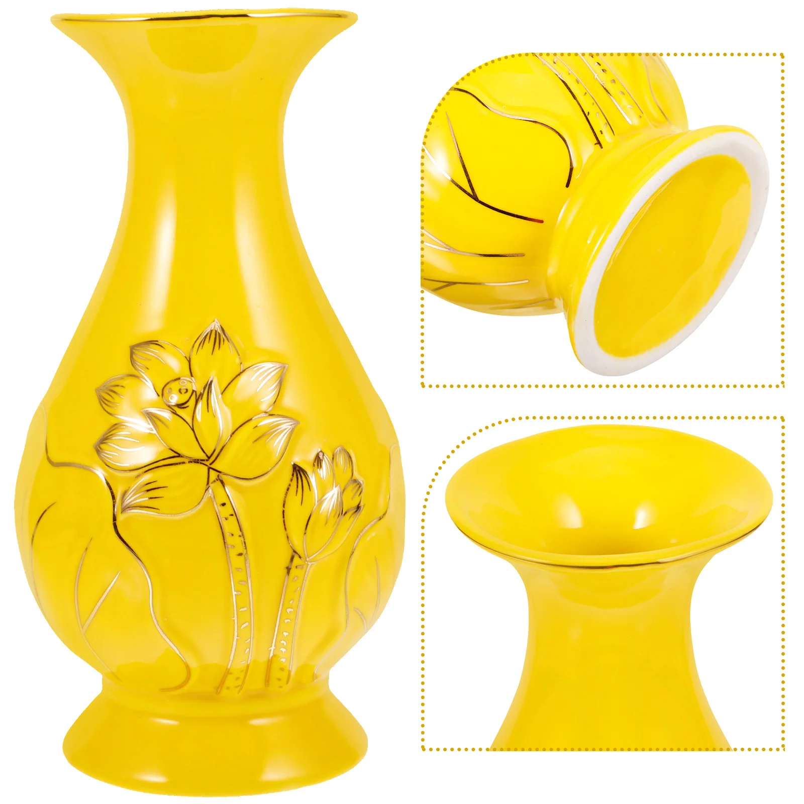 

Ceramic Flower Vase Lotus Pattern Yellow Color Table Decoration Office Home Hotel Bamboo Flower Holder Ornament