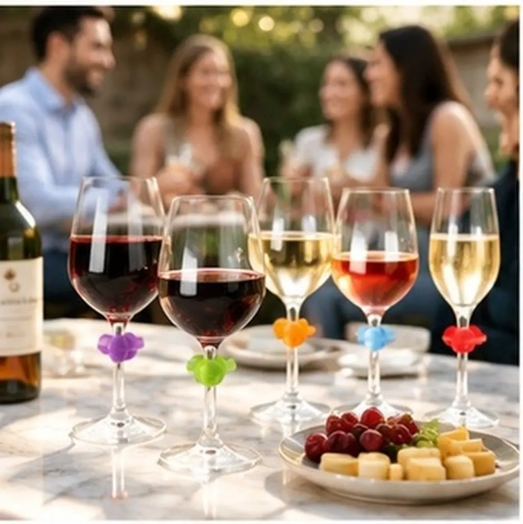 24Pcs Food Grade Silicone Wine Cup Markers Bright Compact Glass Identification Tags for Restaurants Fraternities Families