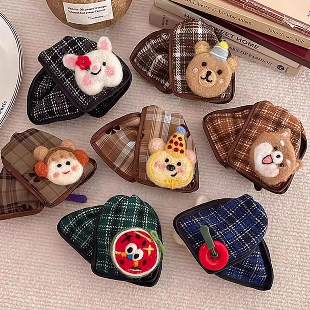 Pinzas para el pelo de tela con rejilla de lona a la moda, pinzas para el pelo de muñeco de conejo/oso/perro de fieltro de dibujos animados, gorros de animales bonitos para niñas