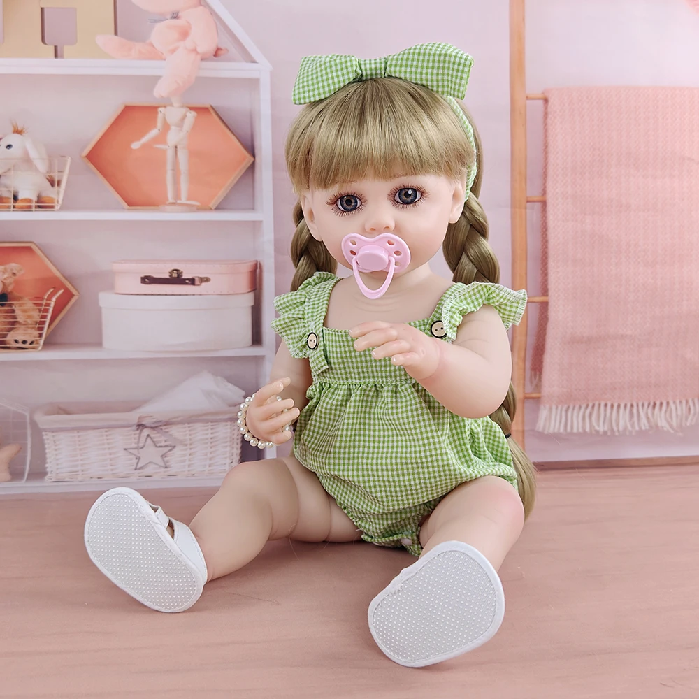 1pcs 55cm Realistic Reborn Baby Doll Soft Vinyl Body Long Blonde Hair Simulation Dolls Girl Toddler Companion Toy Festival Gift
