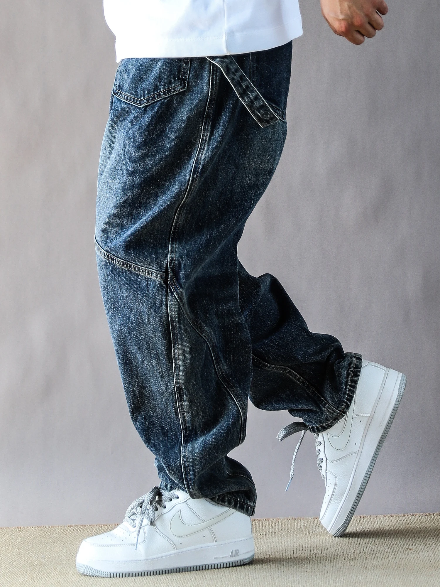 

American High Street Waed Retro Patchwork Design Men's Jeans Dra Loose Comfortable Faionable Straight Leg Long Pants