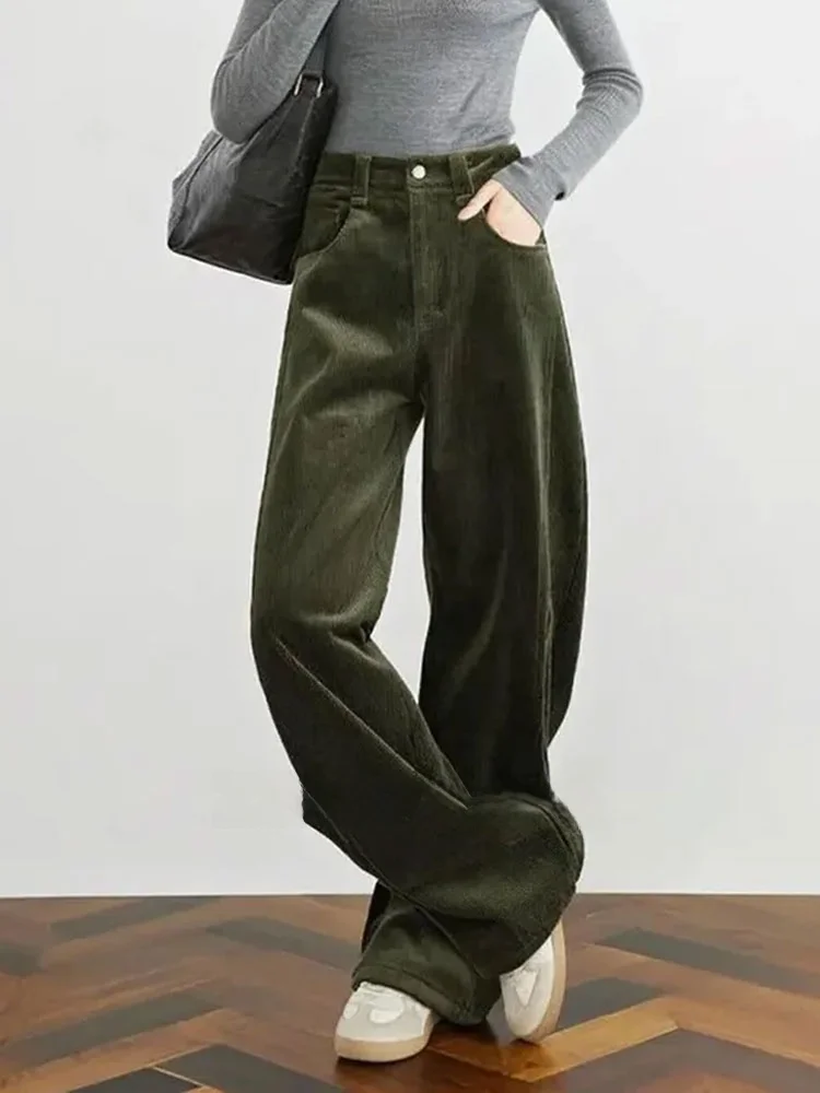 

Женские вельветовые брюки с высокой талией, свободные, повседневные, в стиле ретро, длинные, осенние, новые, модель Zhouda