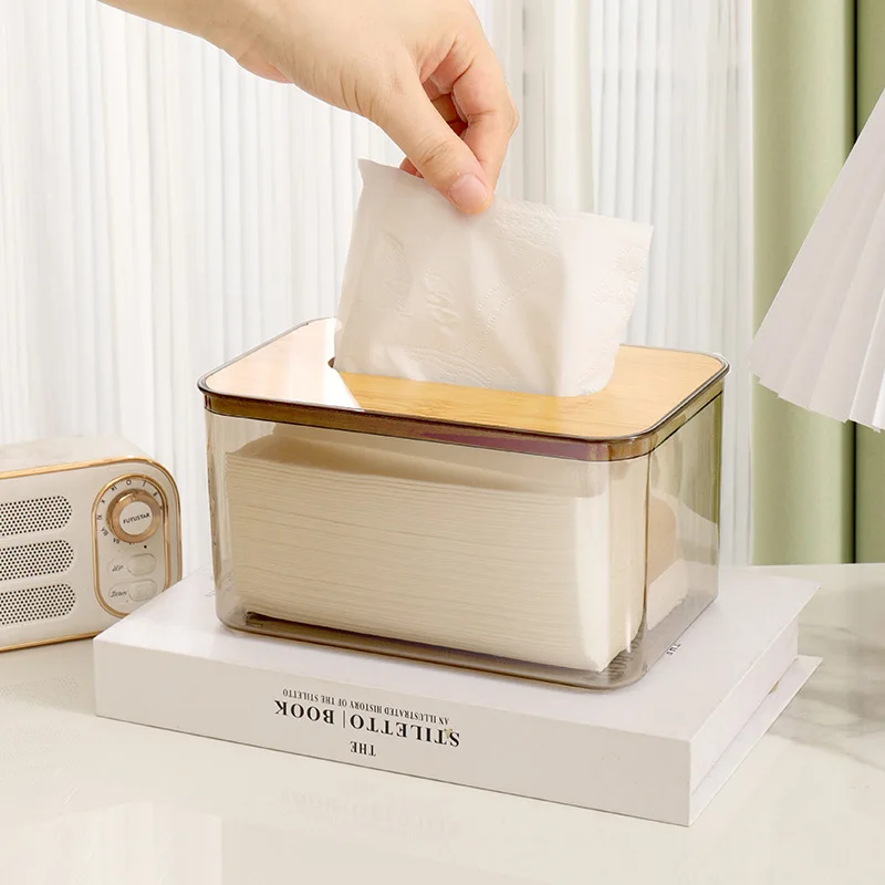 New Plastic Tissue Box Wooden Lid Round/Square Napkin Holder Container Wet Tissue Paper Dispenser Case Modern Home Car Organizer
