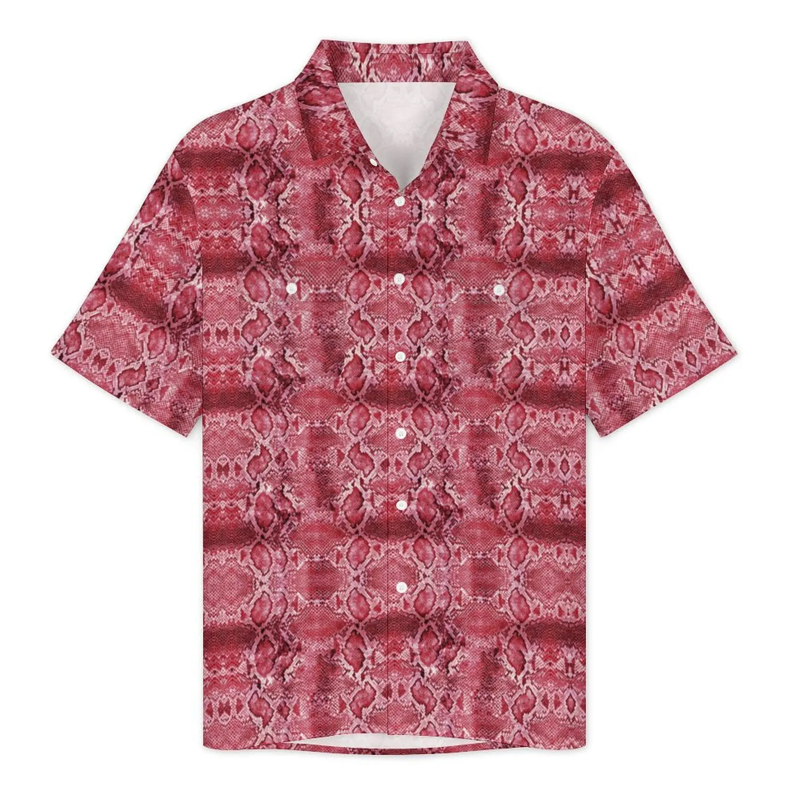 Pink Snakeskin Hawaiian Shirt For Man Beach Animal Python Print Casual Shirts Short Sleeve Breathable Cool Oversized Blouses