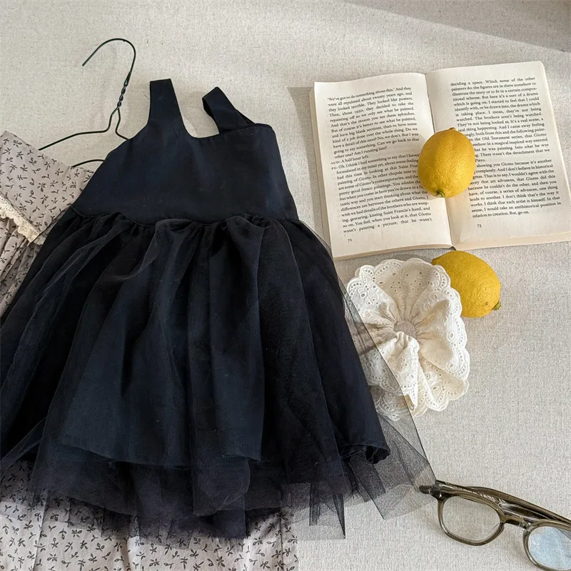 Girls Sweet Gauze Dress Baby Cute Princess Dress Kids Clothes 2025 Autumn New Children Sleeveless Strap Dress
