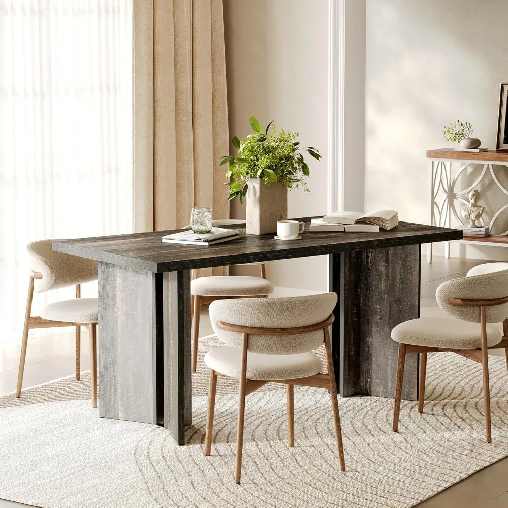 Wooden Dining Table Set for 6, 63-Inch Rectangle Kitchen Table, Modern Dinner Table for Home Dining Room, Kitchen Room,Dark Gre