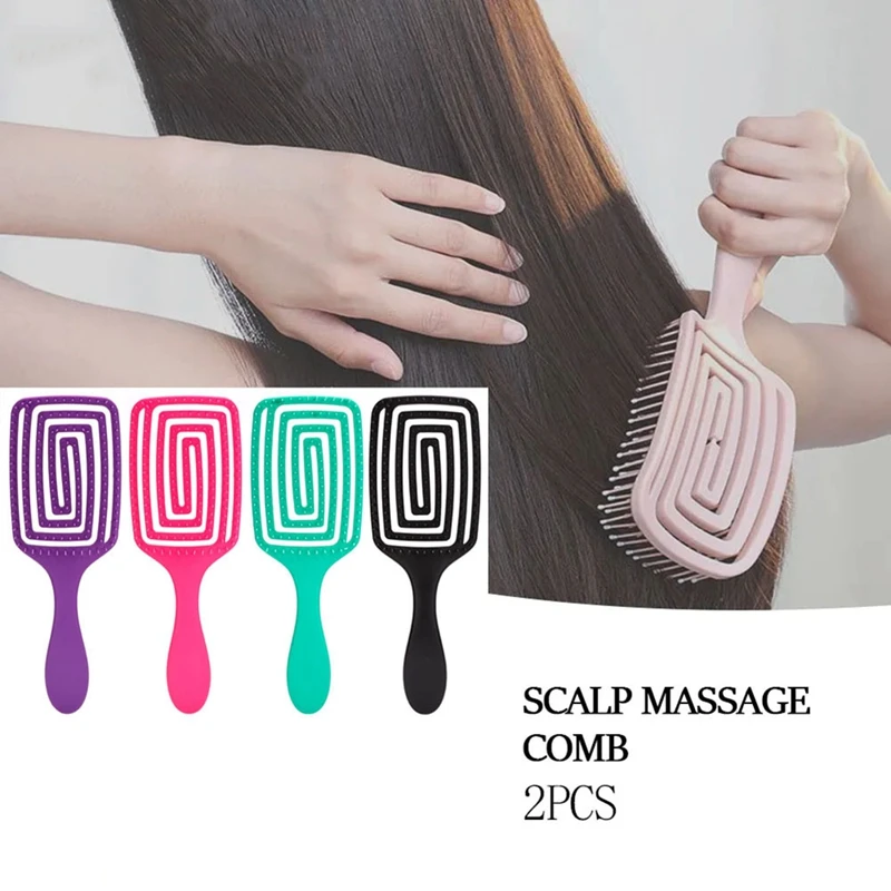 فرشاة الشعر المجعد الرطب والجاف ، أدوات تصفيف الشعر للصالونات ، مشط تدليك فروة الرأس ، 2 ×
