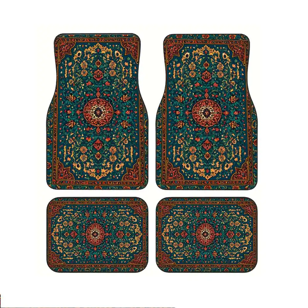 4pcs Bohemian Style Pattern Printed Car Floor Mats, All-Season Full Coverage Car Floor Mats, Durable Material Car Floor Mats, Su