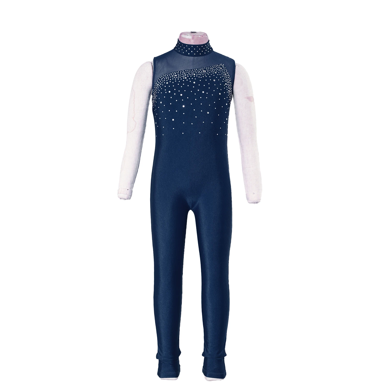 Kids Girls Gymnastic Ballet Leotards Figure Ice Skating Dance Bodysuit Unitard Shiny Rhinestone Sleeveless One Piece Jumpsuit