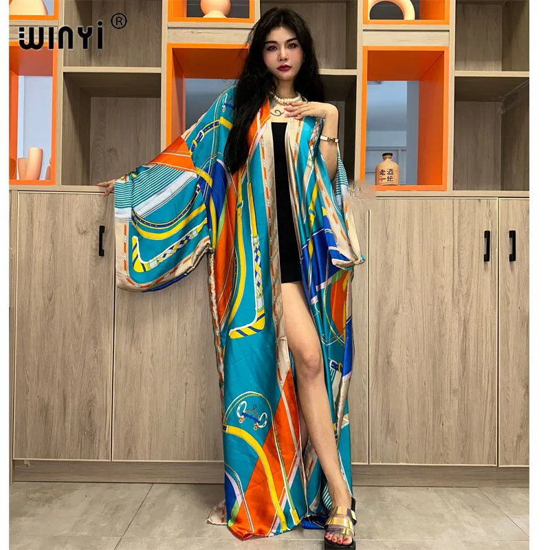 WINYI-Cardigan imprimé pour femmes, robe longue d'été, robe de soirée élégante, style Boho, ample, plage, vacances, natation, cover-up Kimonos