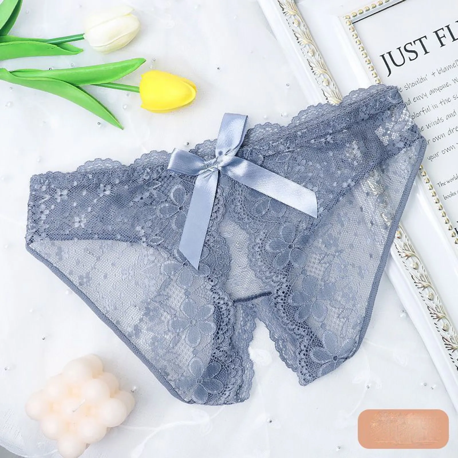 Sexy Crotchless Lace Panties Women\'s Mid Waist Bowknot Solid Color Breathable Super Thin Womens Underwear Lace Embroidered Brief