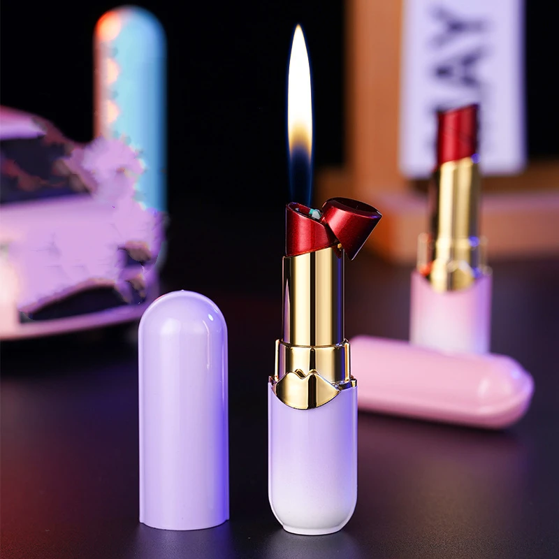 New Mini Lipstick Inflatable Lighter Portable Gradient Color Fashion Open Fire Cute Lighter Cigarette Accessories Girl Gift