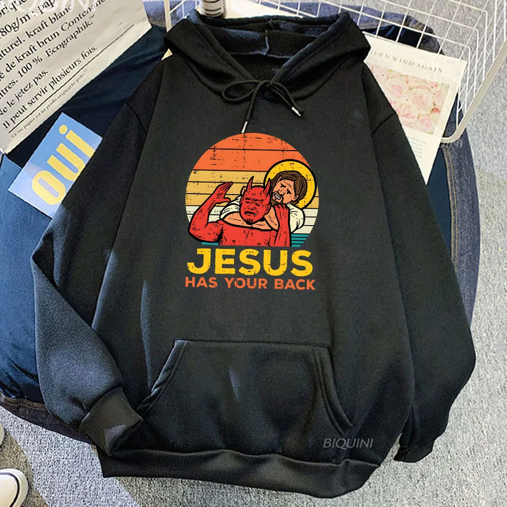 

Jesus Has Your Back Jiu Jitsu Retro Christian Hoodie Women Men Vintage Long Sleeve Sweatshirts Ropa Hombre Sudaderas Winter Tops