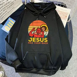 Jesus Has Your Back Jiu Jitsu Retro Christian Hoodie Women Men Vintage Long Sleeve Sweatshirts Ropa Hombre Sudaderas Winter Tops