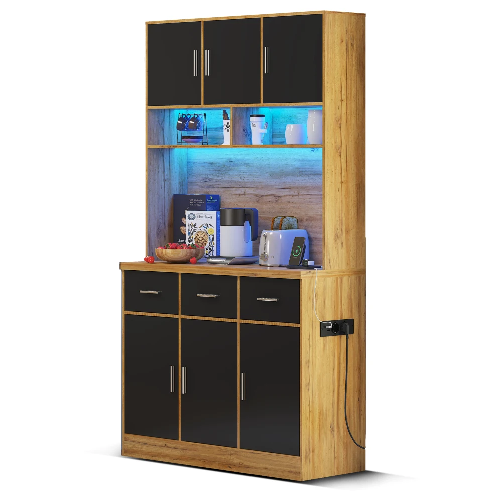 Mobile contenitore multifunzionale con cassetti, ripiani regolabili e fori per la gestione dei cavi, ideale per l’organizzazione e l’arredamento di cucine, sale da pranzo e ambienti interni.