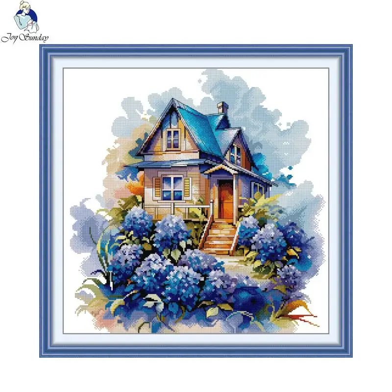 Joy Sunday DIY Landscape The Garden Cottage Pattern Cross Stitch Set Handmade Needlework Sewing Art Craft Kits Home Decor