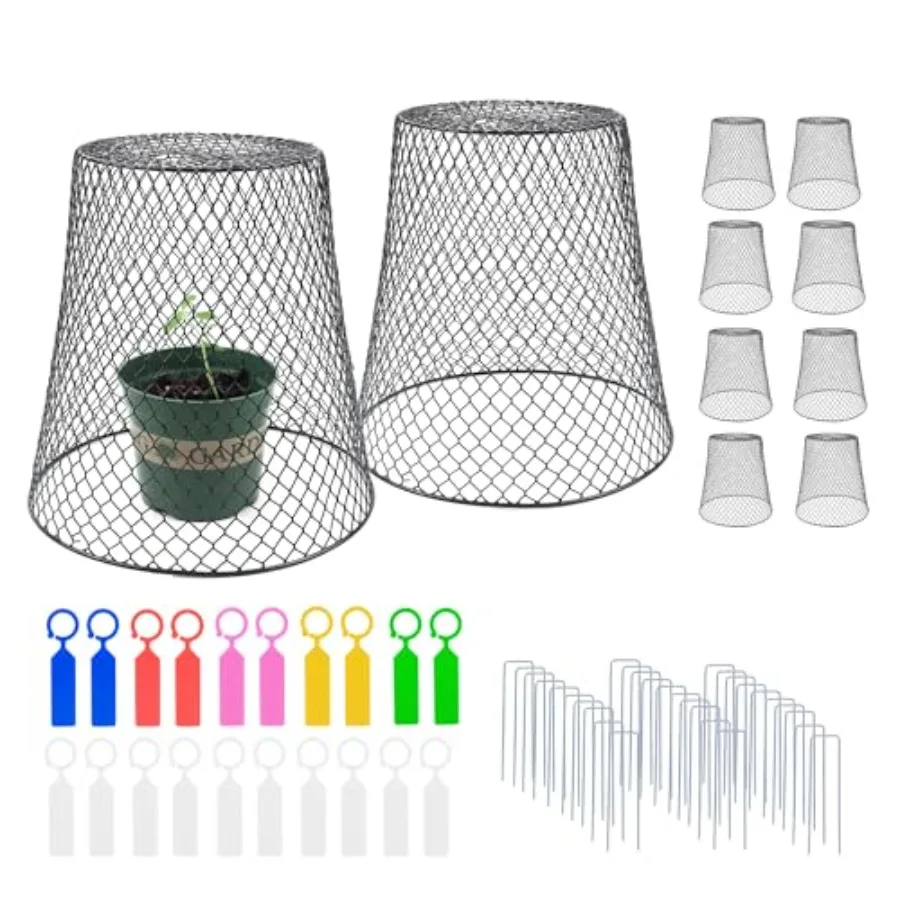 

Anothera 10Pcs Chicken Wire Cloche Plant Covers 9.2×9.2 Inches Plant Protectors from Animals Metal Garden Plant Cages for Outdo